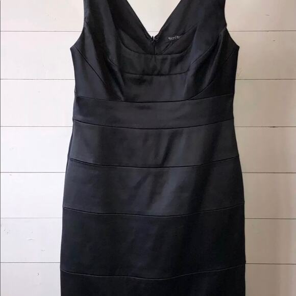 WHBM 10 Black Satin Sleeveless Layered Cocktail Dress - Picture 3 of 9